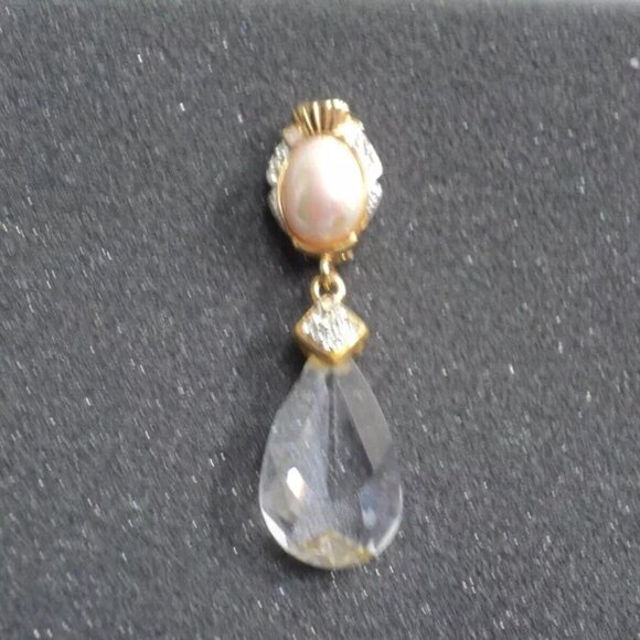 Gem Craft Brooch Pin Faux Pearl, Crystal, Rhinestone Vintage Light Defects 2.75" - Picture 2 of 5